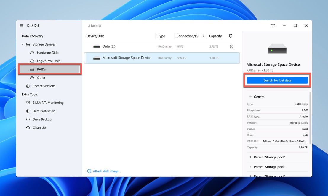 disk drill storage spaces