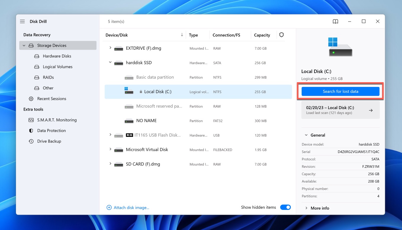 disk drill windows 11 search for lost data