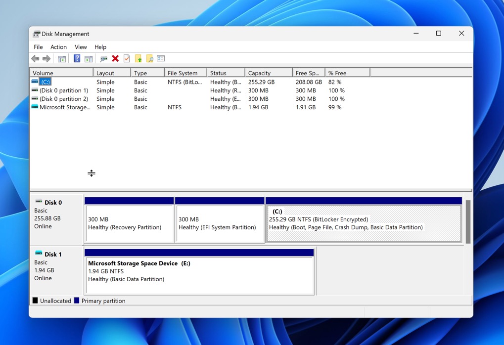 disk management storage spaces