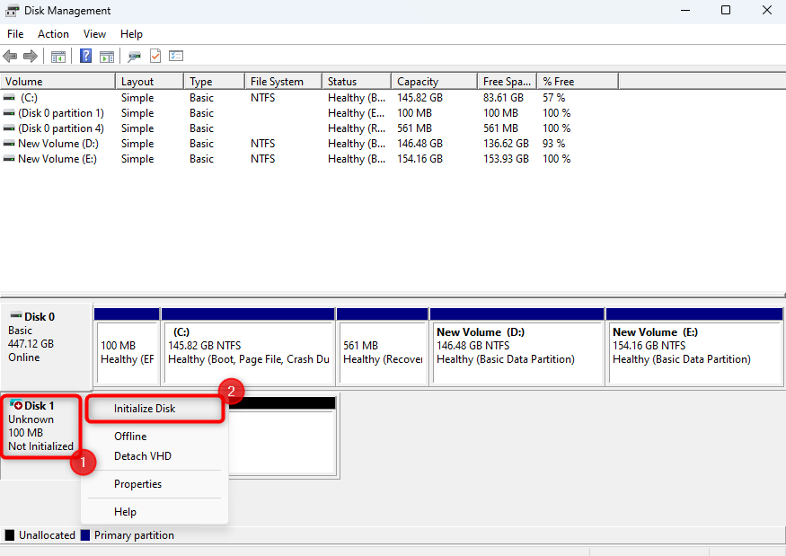 Selecting the initialize option