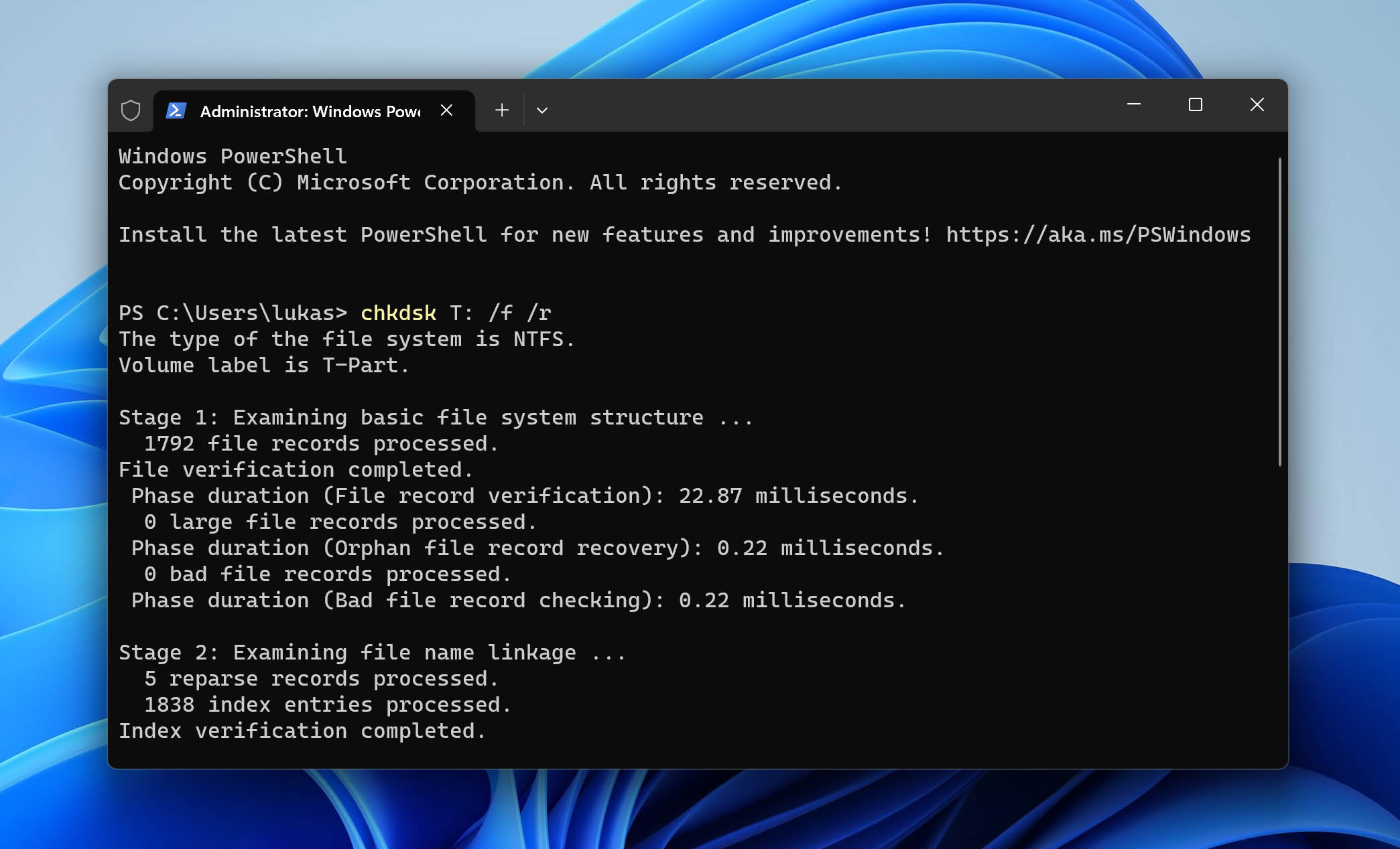 Graphic guide on running the chkdsk command in terminal, a possible method for recovering lost photos