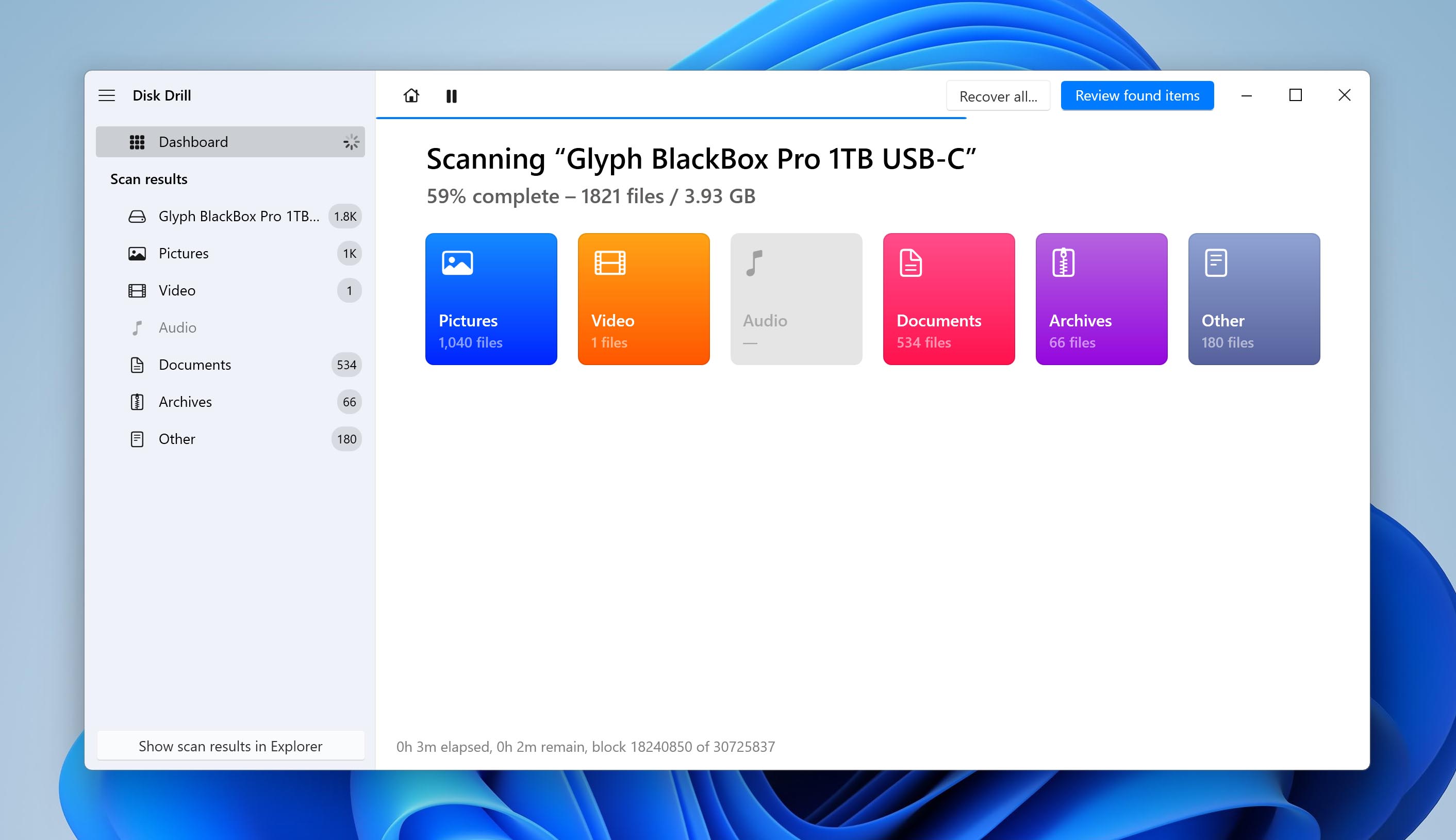 disk drill scanning interface