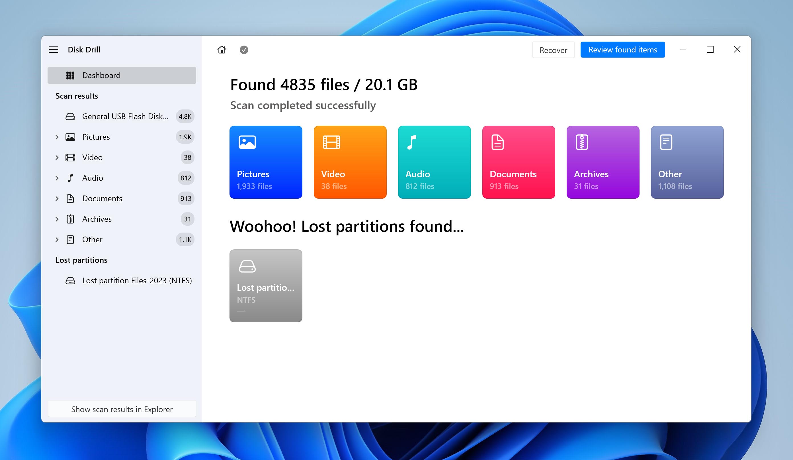 Visual guide of the scan results window in Disk Drill, revealing the potential recoverable photos from a deleted source