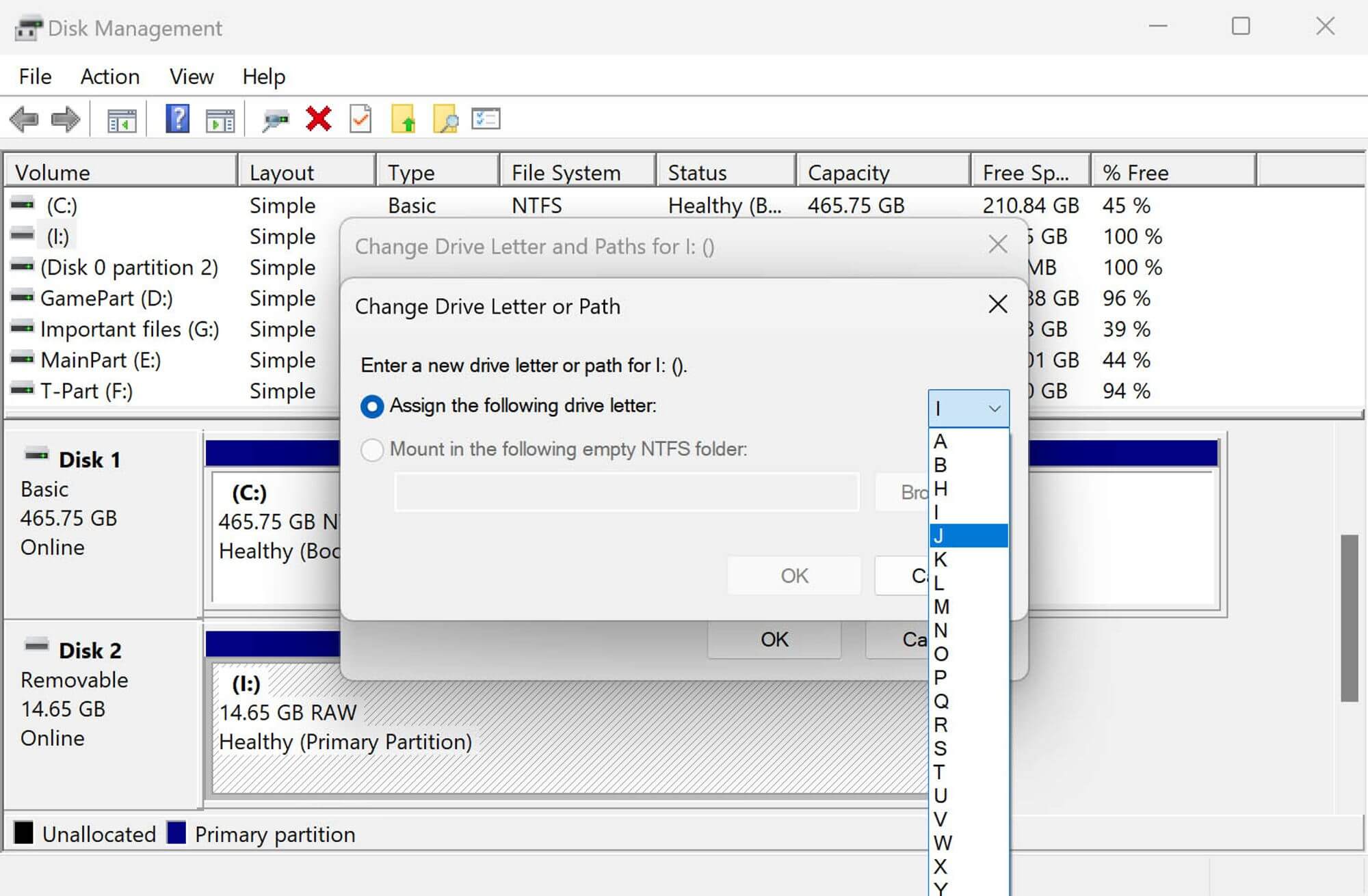 Selecting drive letter
