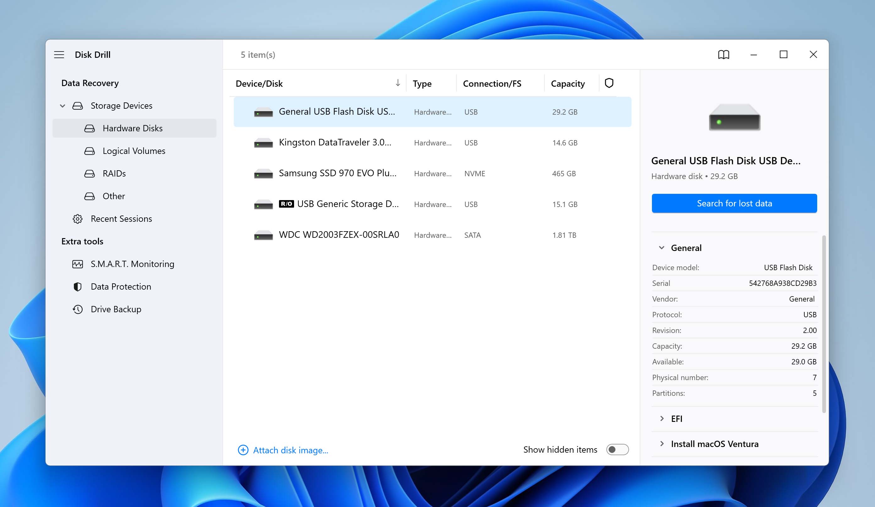 Image illustrating the process of connecting a device to a PC and running Disk Drill, an initial step in recovering deleted photos from any device