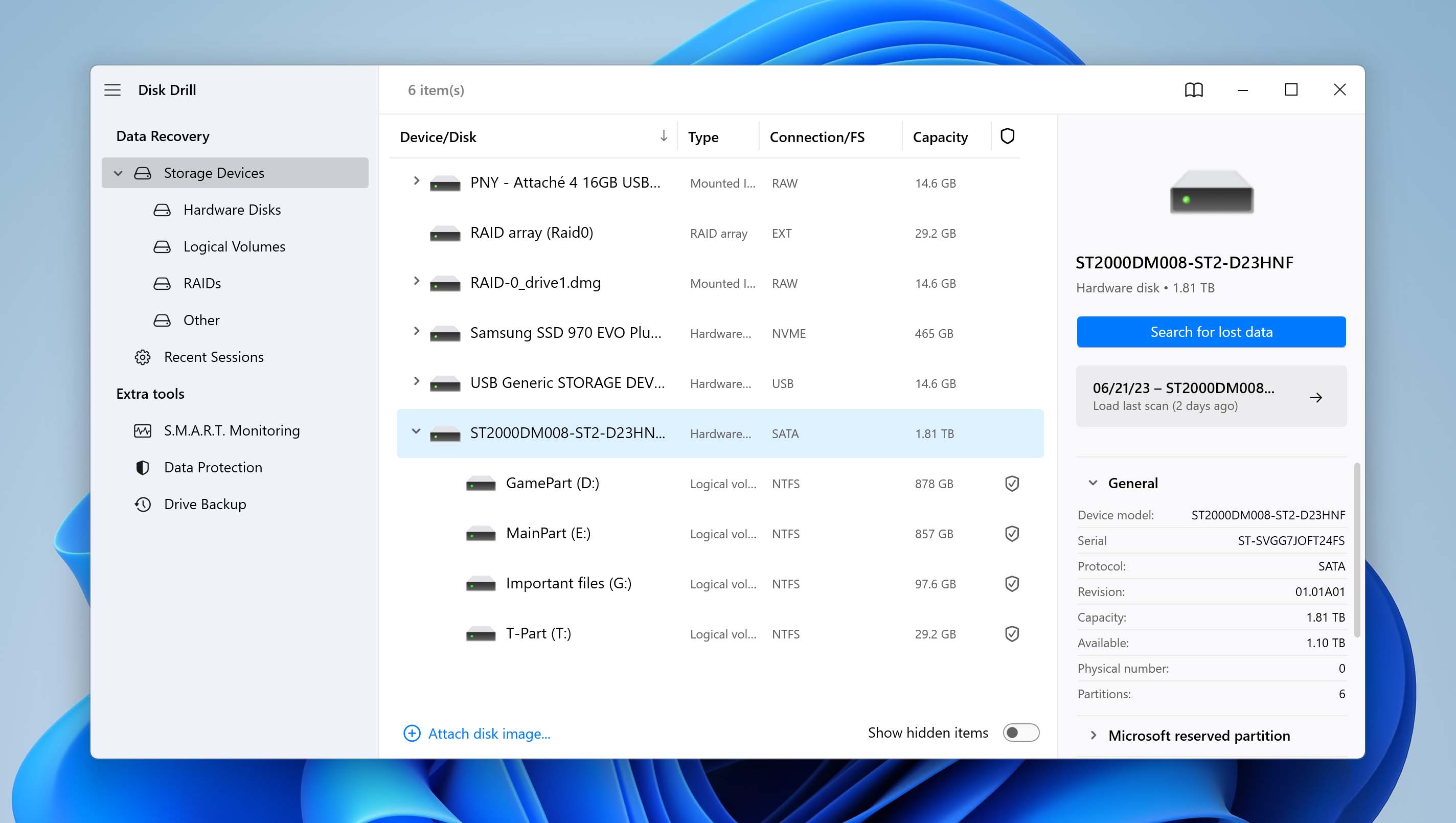 select seagate device in disk drill