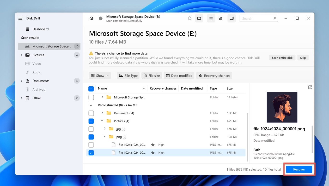 storage spaces disk drill recover