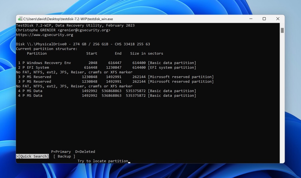 testdisk quick search