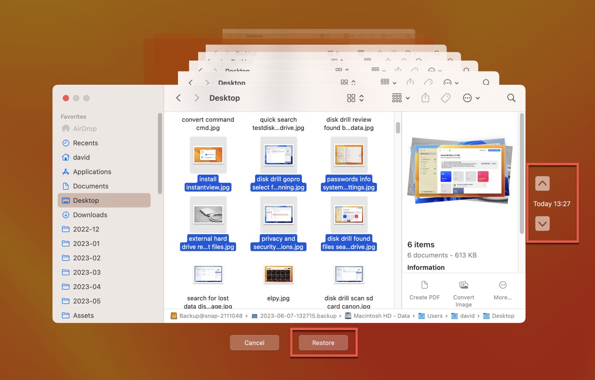 time machine file selected restore highlighted