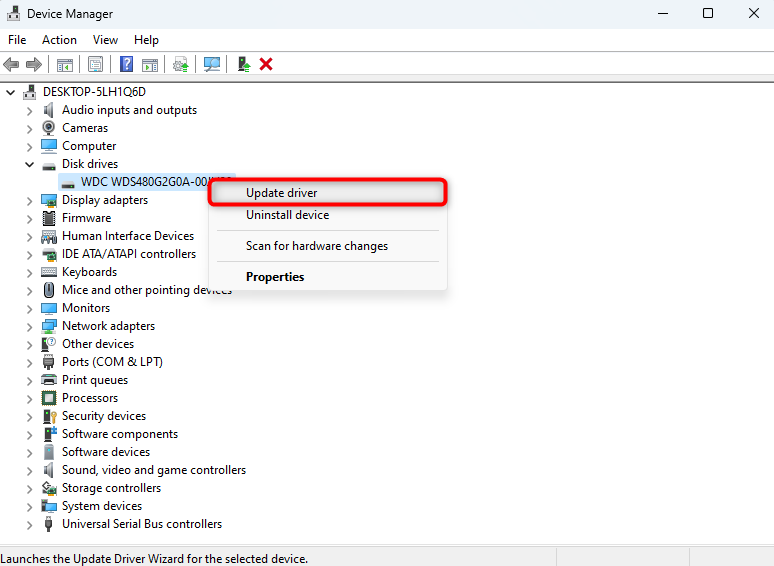 Updating drivers using Device Manager