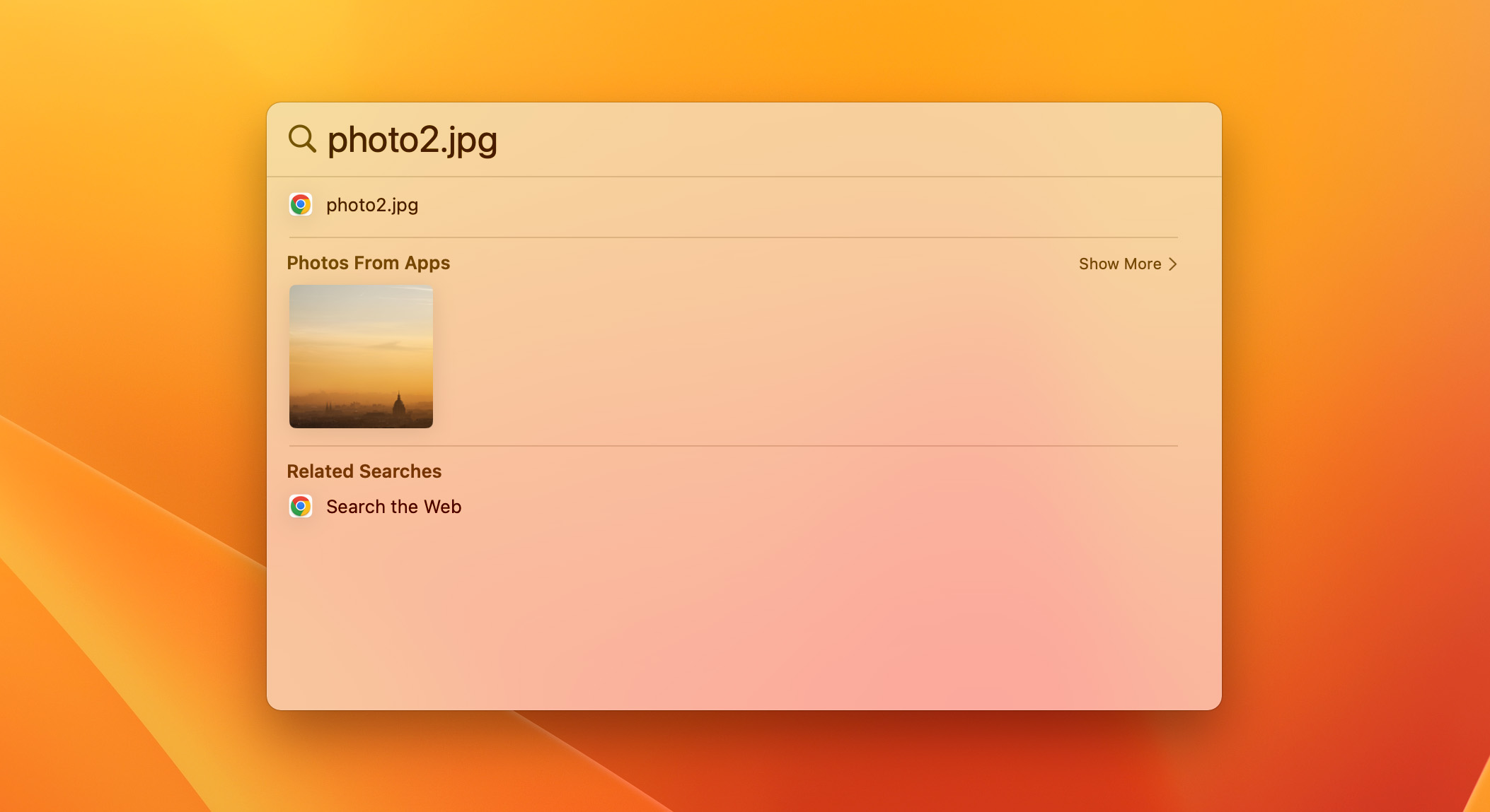 Image demonstrating the use of Spotlight on a Mac to search for lost photos