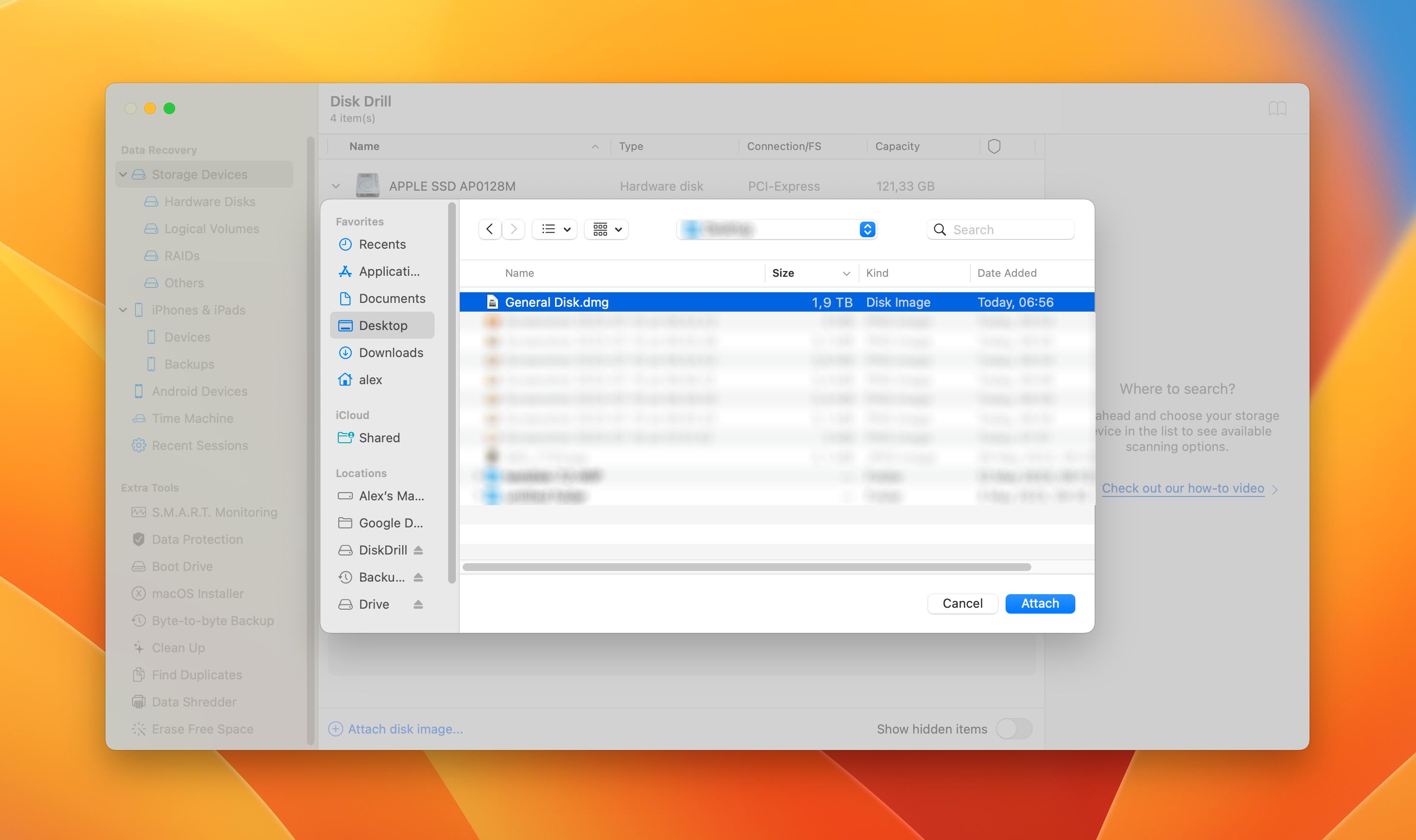 Image related to attach drive backup file in the context of Step 2: Scanning and Recovering Files From Your Byte-By-Byte Backup