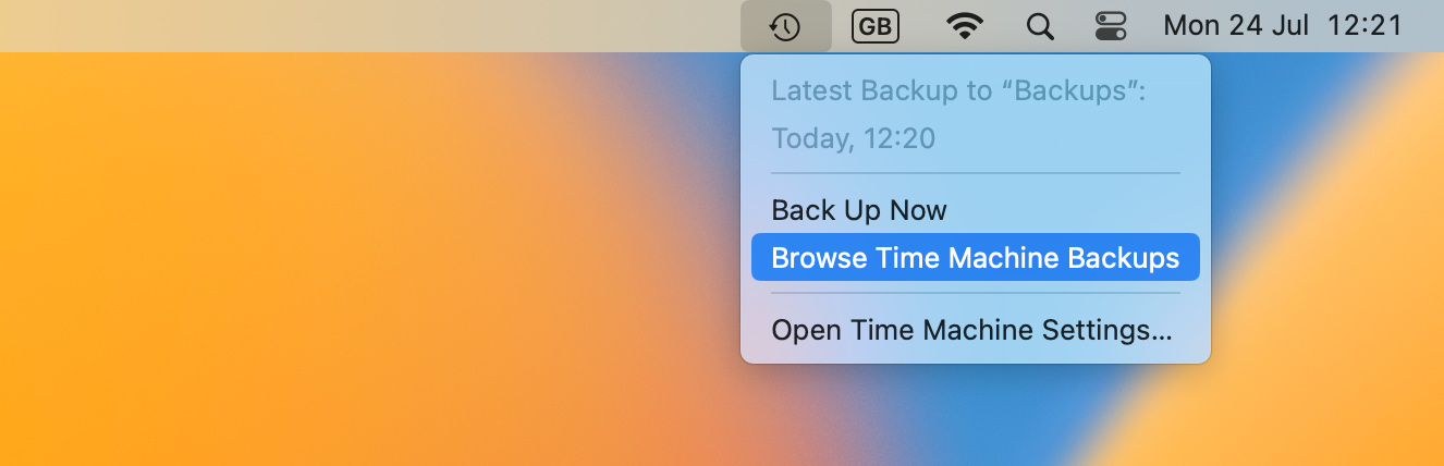 select Browse Time Machine Backups
