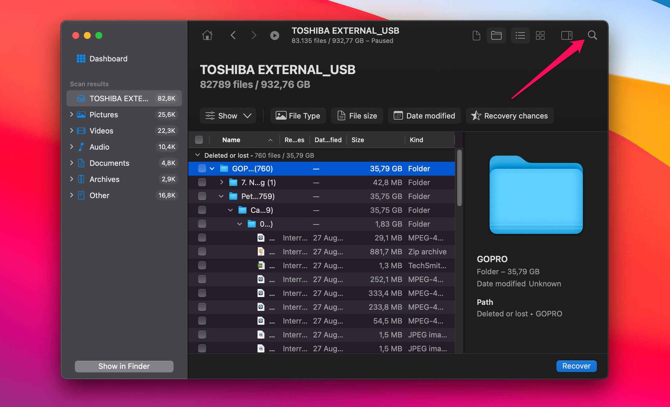 Disk Drill - search function