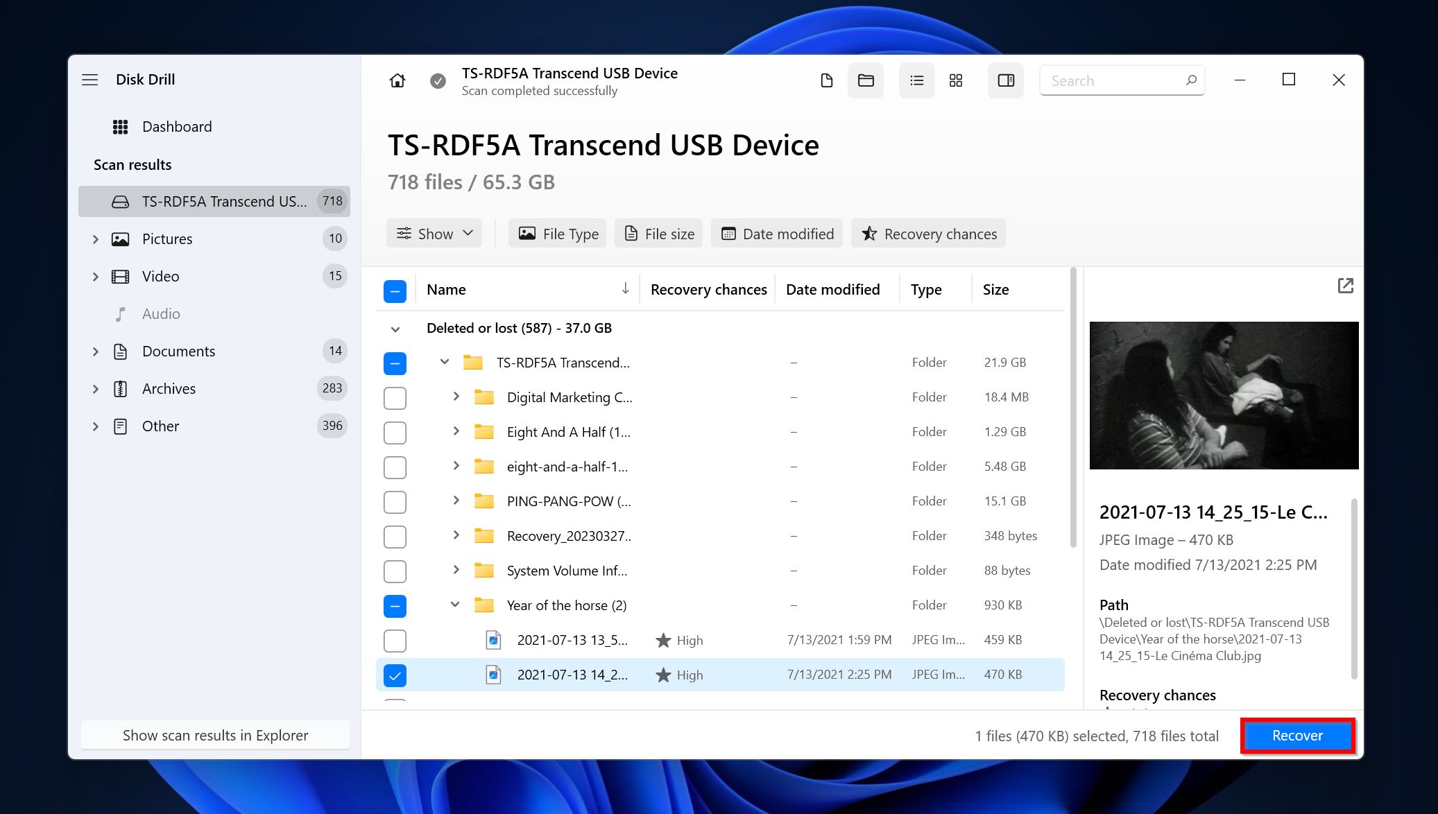 List of recoverable files in Disk Drill.