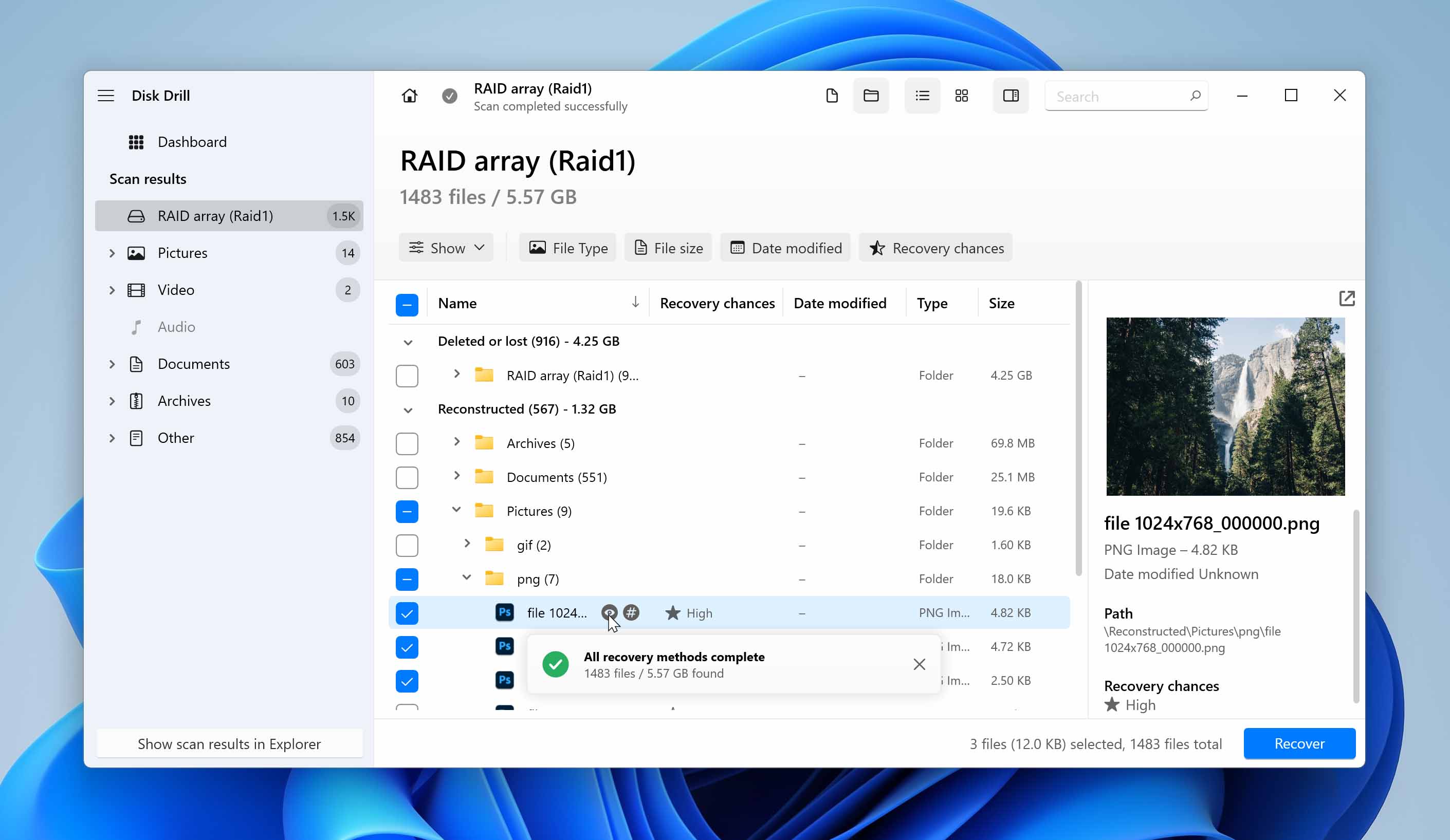 List of recoverable files in Disk Drill.