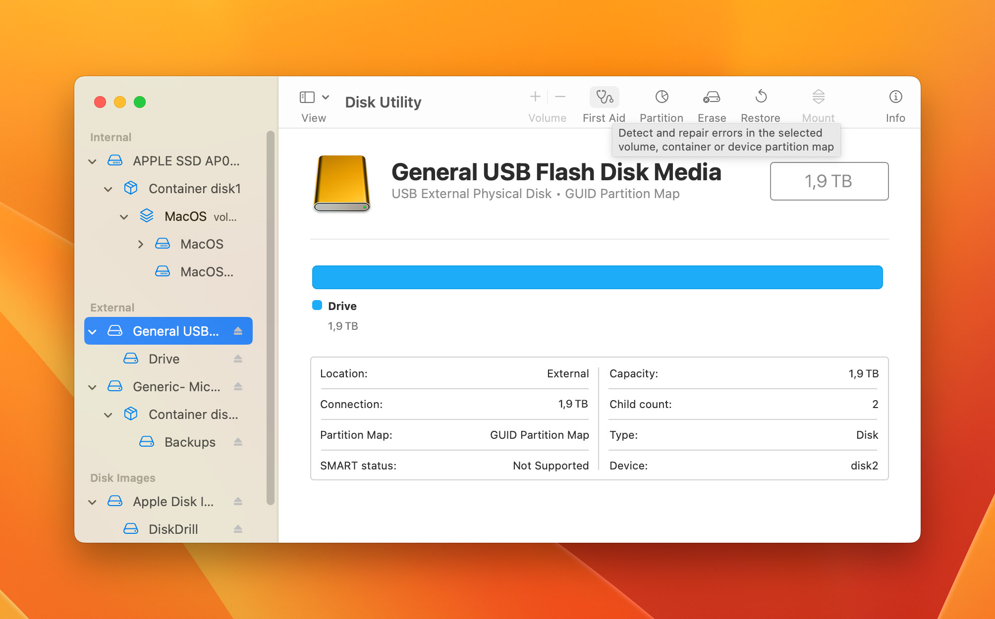 Image showing how to run first aid on external hard drive macOS as part of hard drive repair process