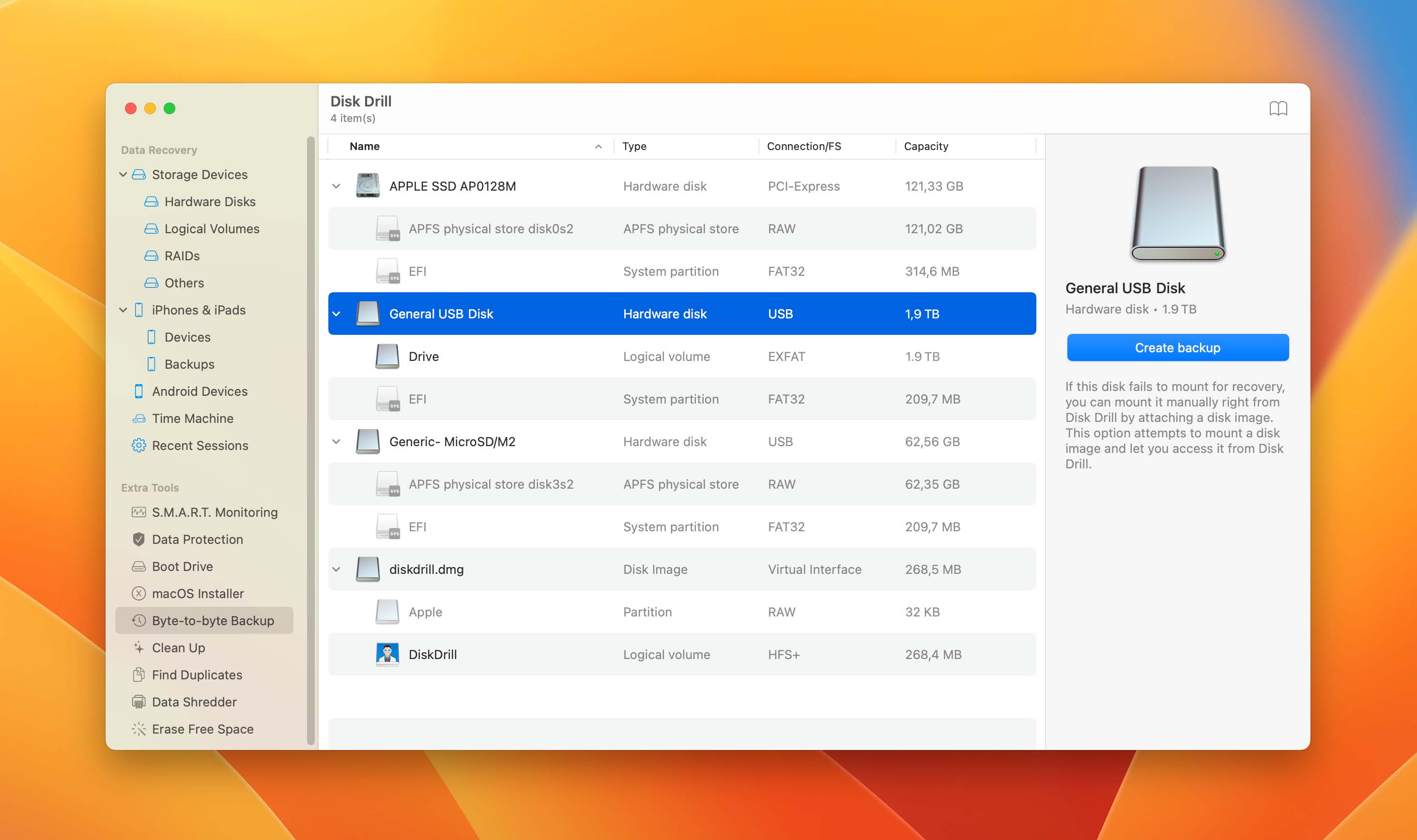 Image related to select drive for backup in the context of Step 1: Using Disk Drill to Backup Corrupted Hard Drive Data