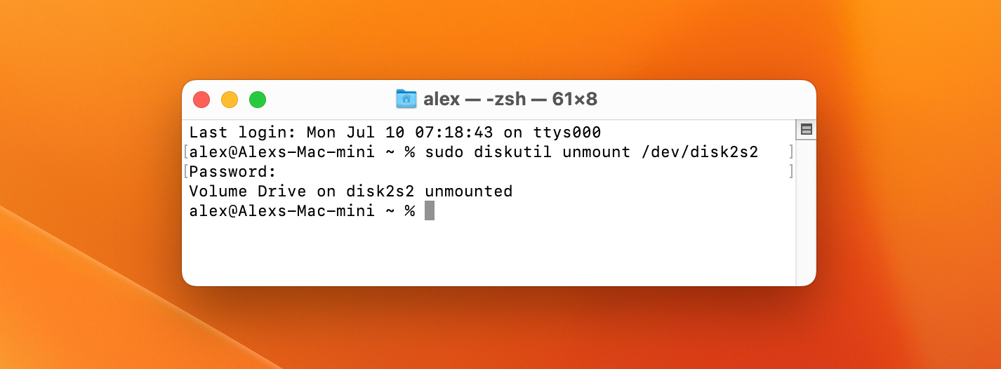 Image showing how to unmount drive with terminal for hard drive repair commands