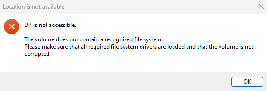 Unreadable Drive Warning