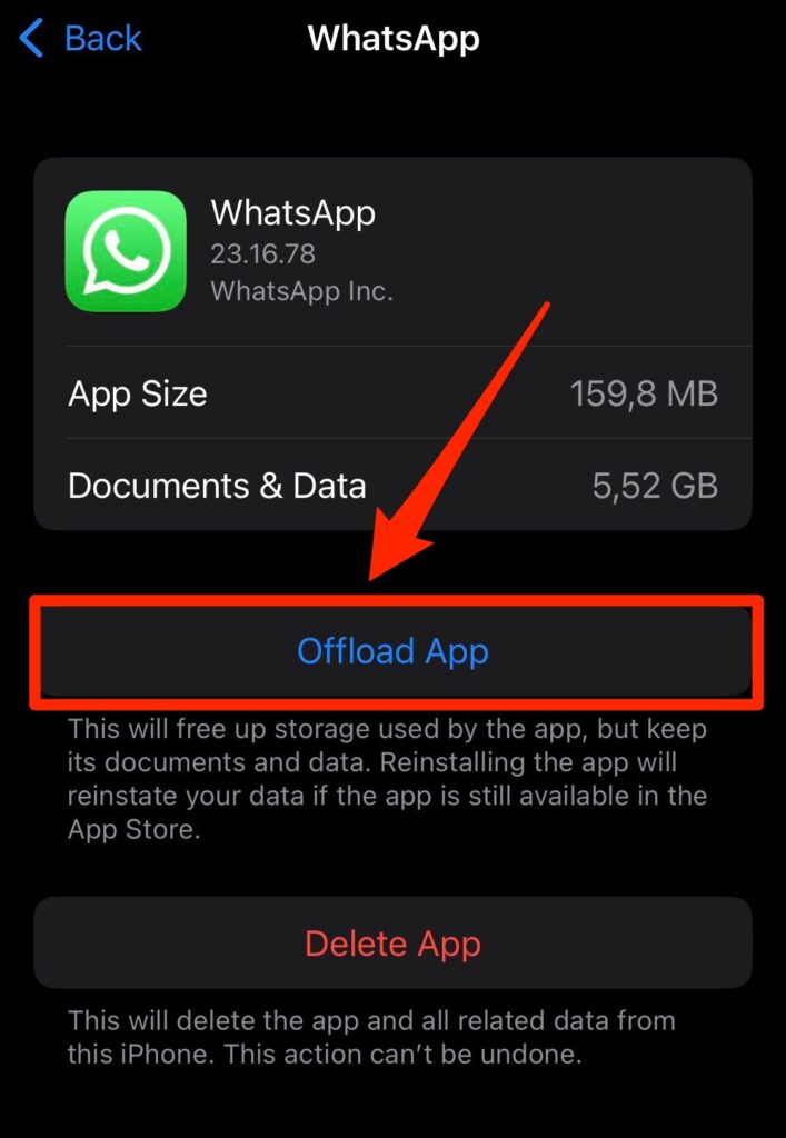 offload app on iphone