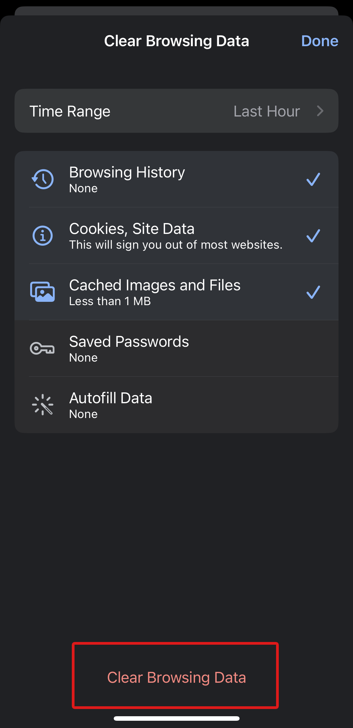 Chrome Clear Browsing Data button