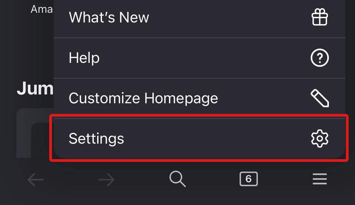 Firefox settings button