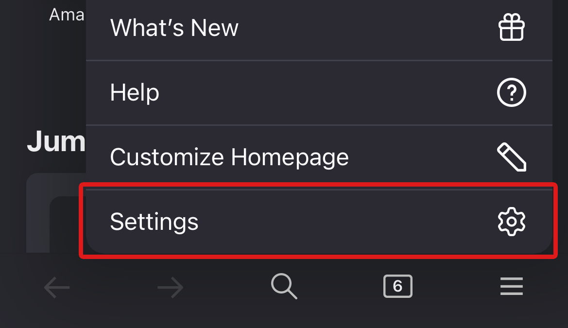 Firefox settings button