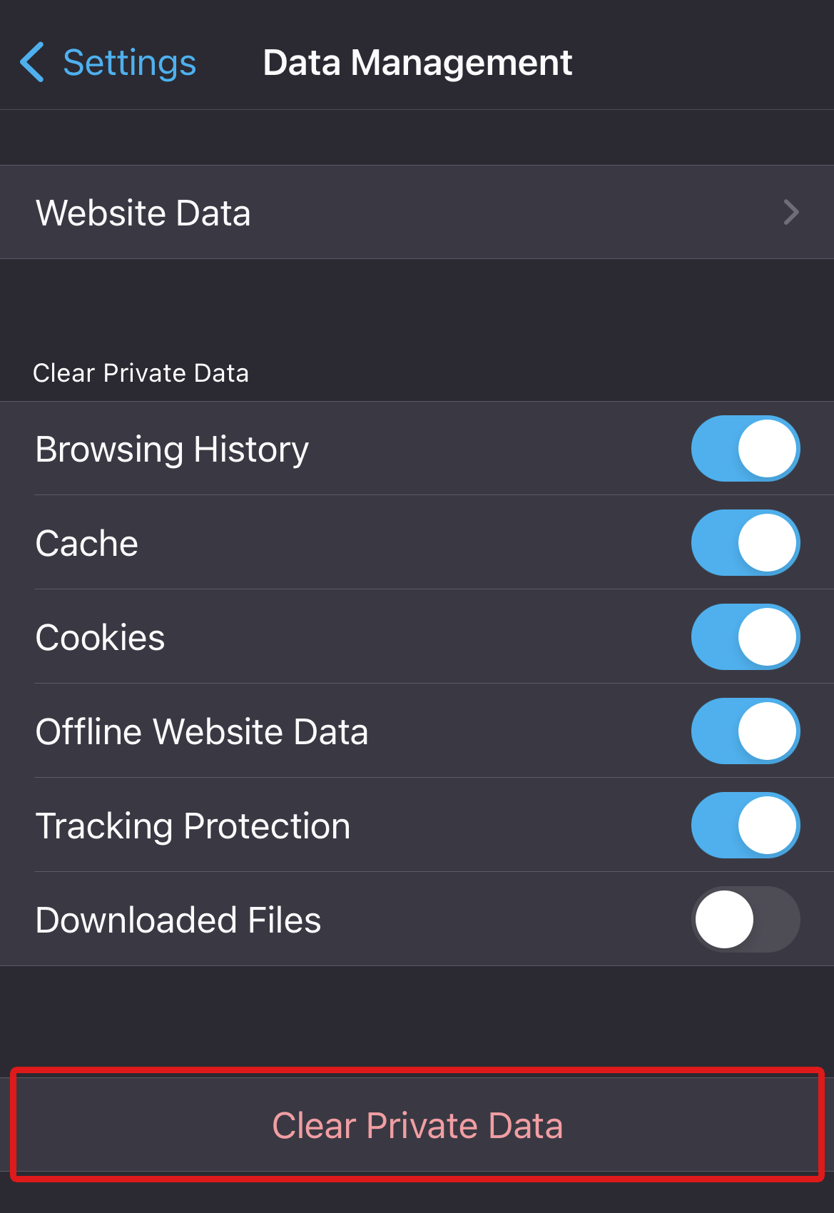 Firefox Clear Private Data button