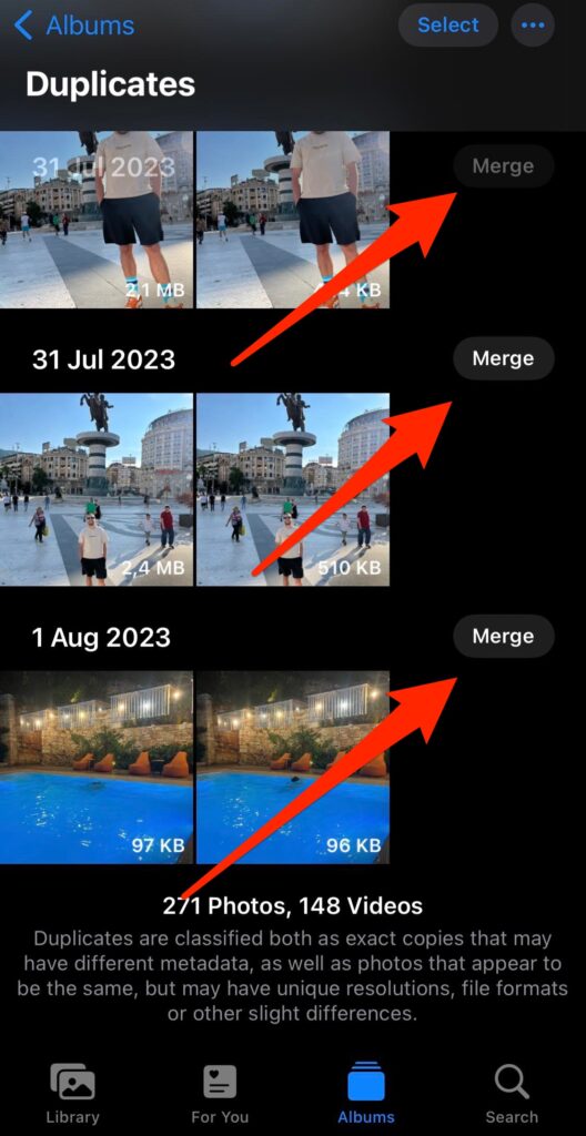 merge duplicate photos on iphone