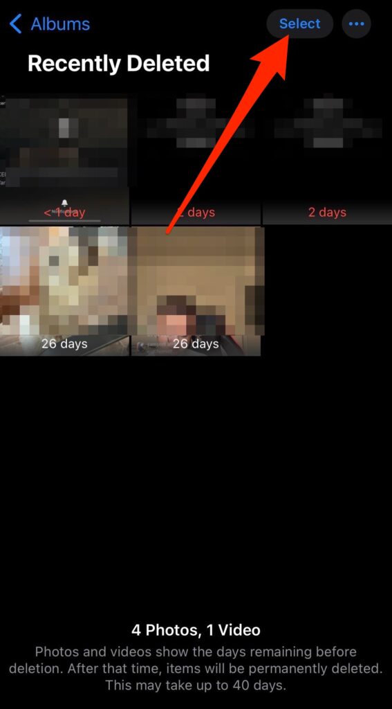 select recently deleted photos on iphone