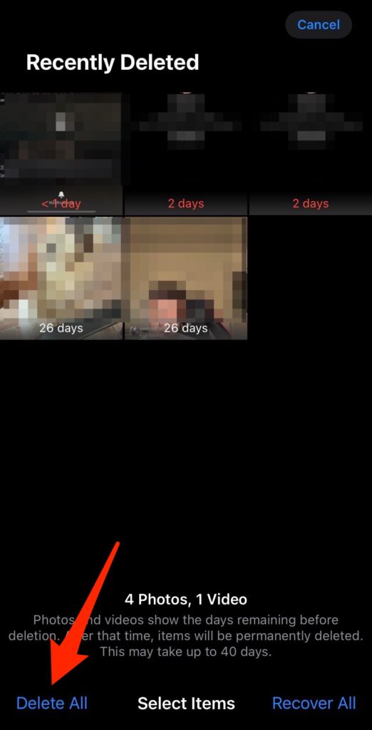 delete all recently deleted photos on iphone