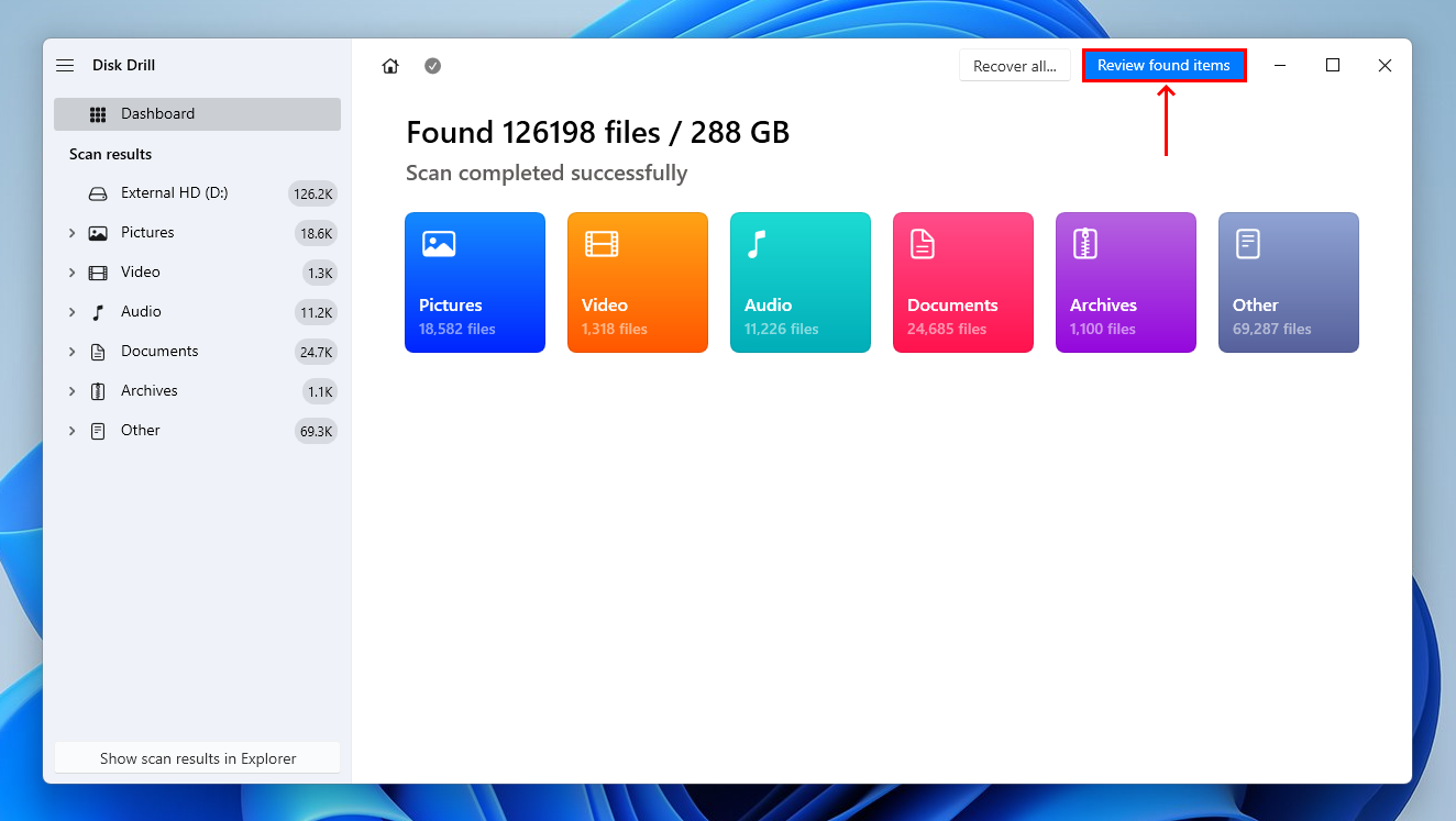 Scan results in Disk Drill 