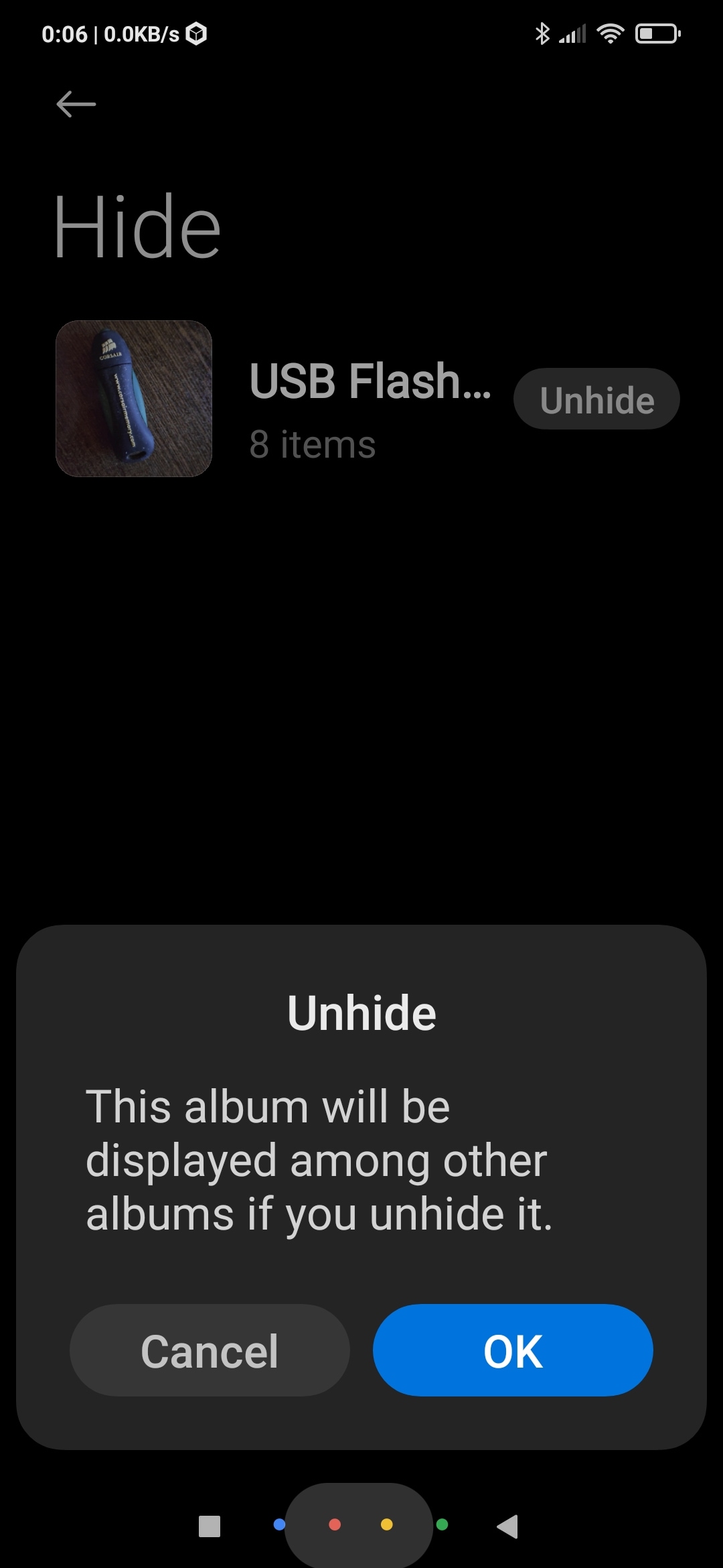 Gallery Unhide Album Confirmation