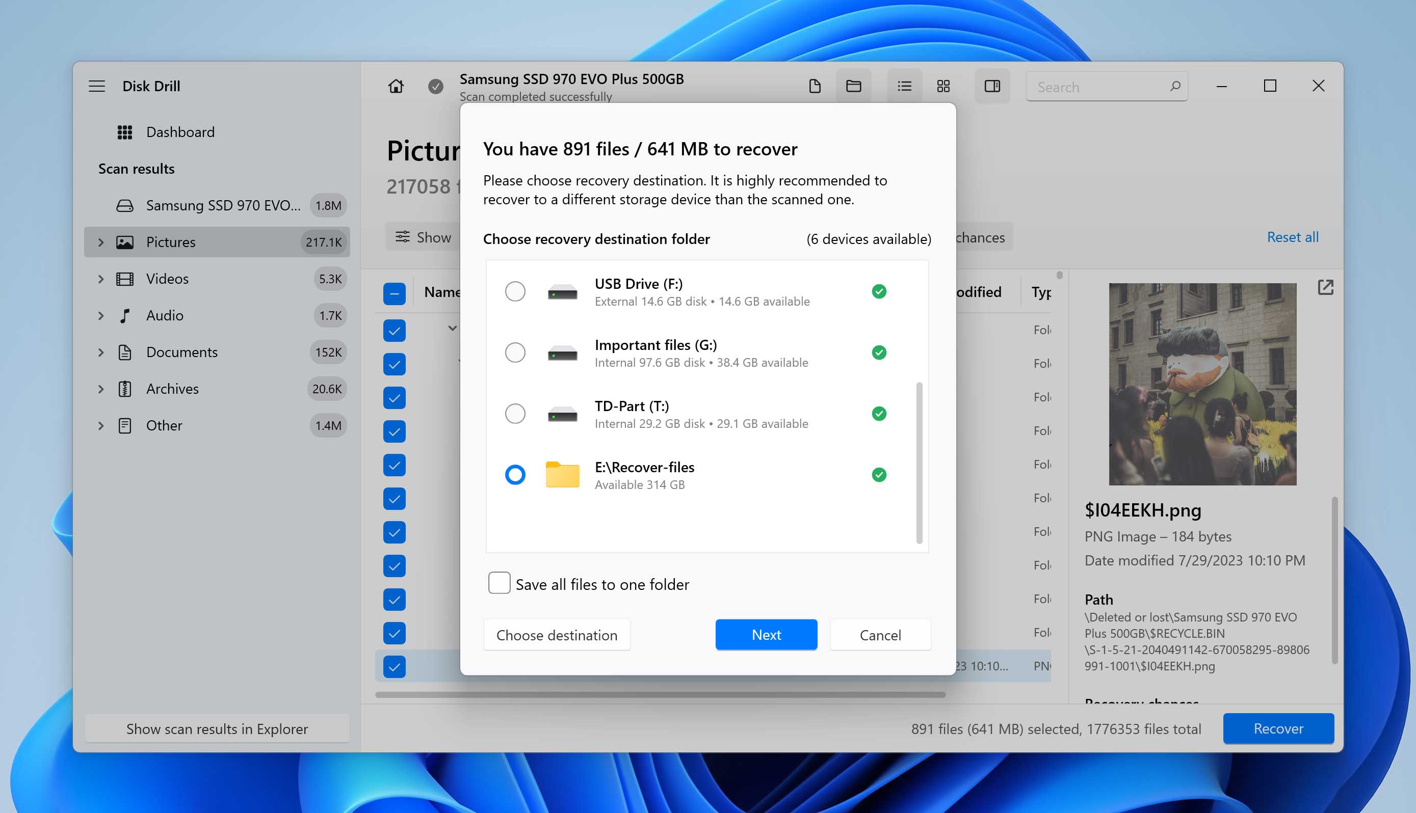 select-recovery-location in disk drill