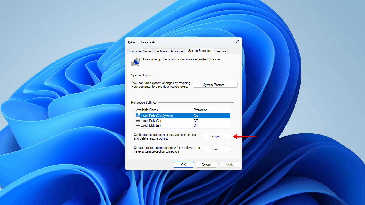 Configuring restore points.