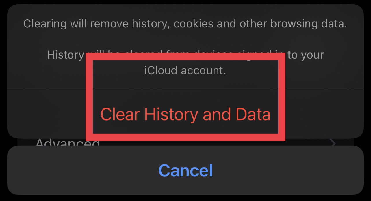 Clear History and Data confirmation