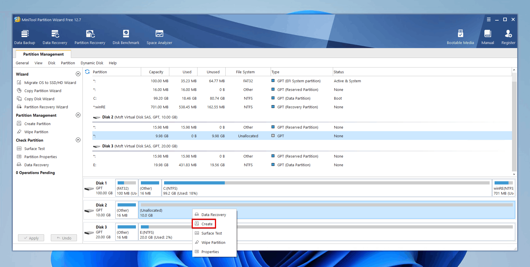 Creating a new partition.