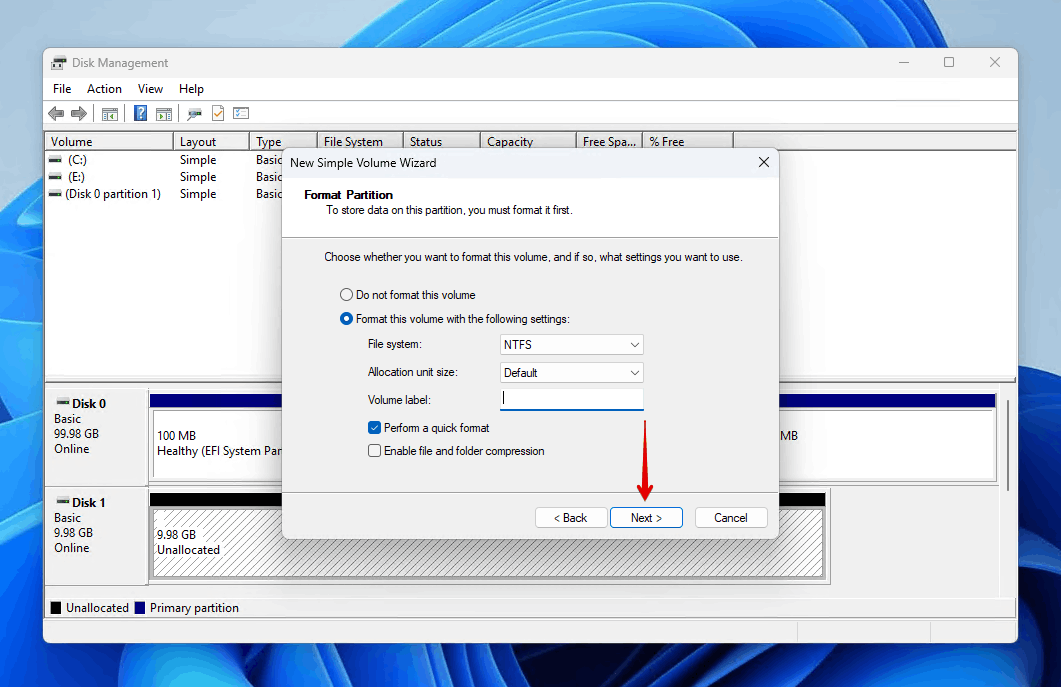 Formatting the partition.