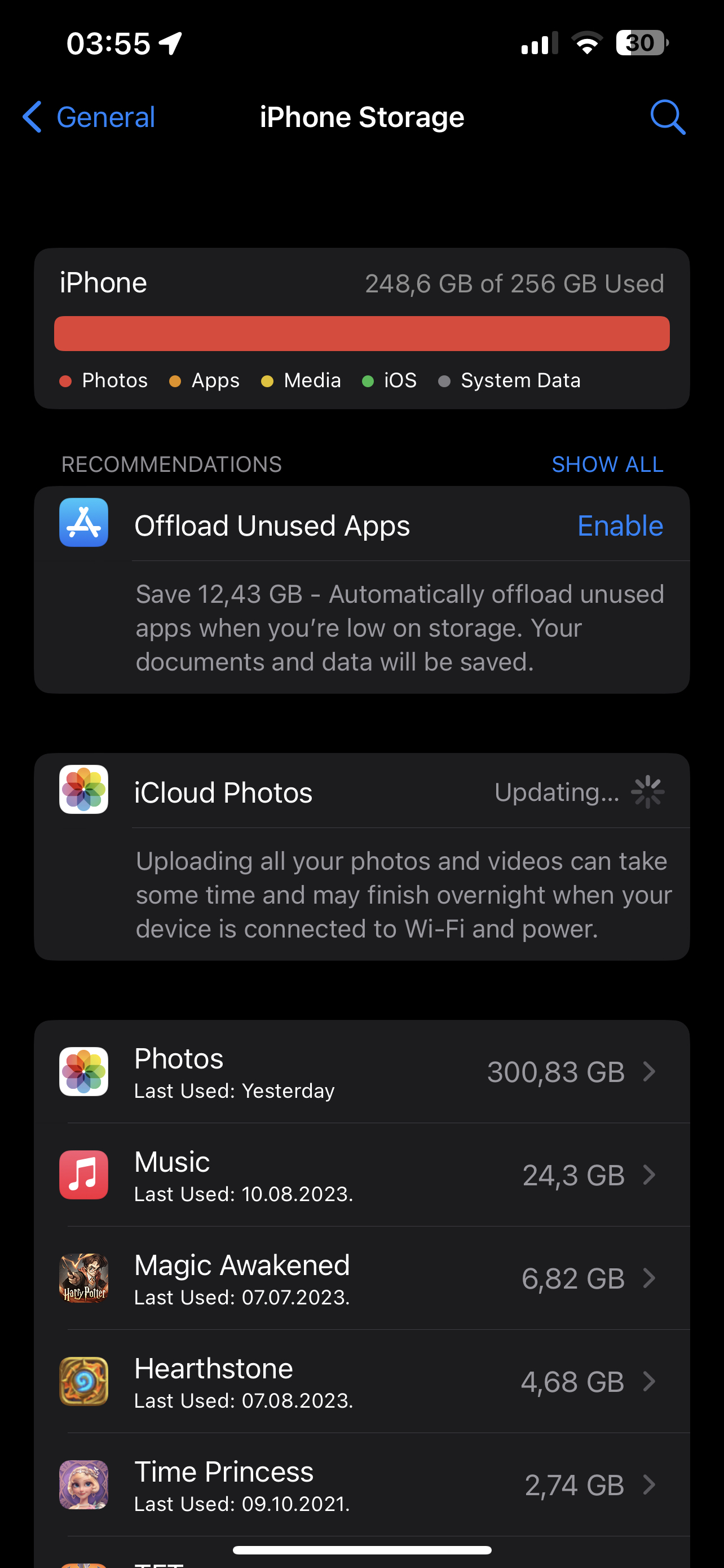 iphone storage info