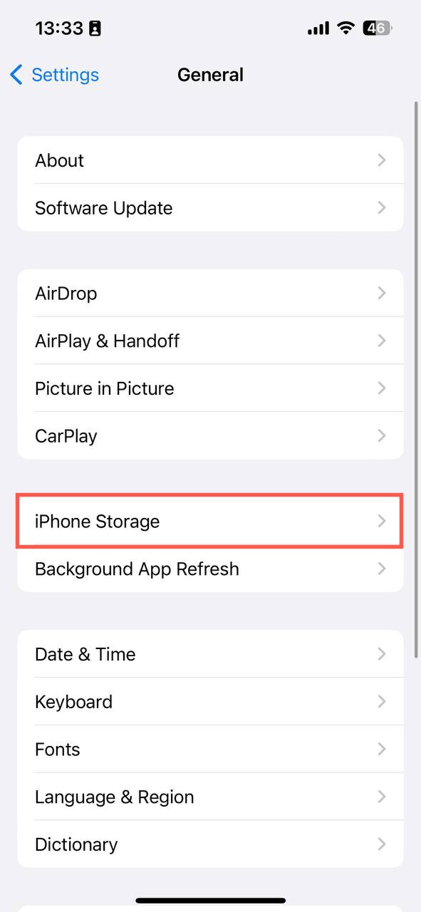 iphone storage settings