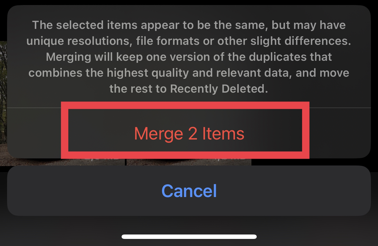 merge items confirmation