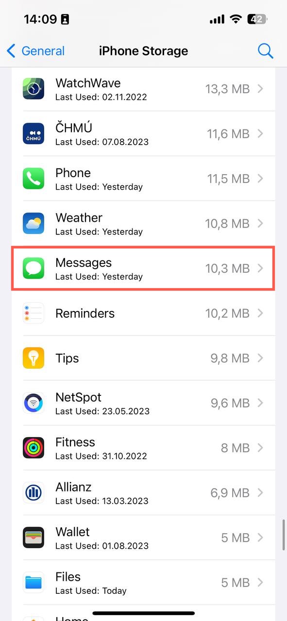 messages app selected