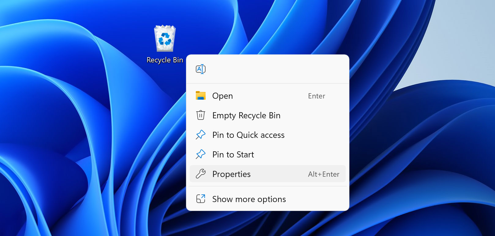 recycle bin properties