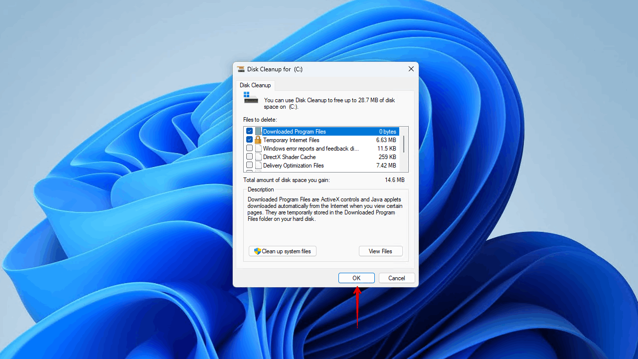 Performing a disk clean up.