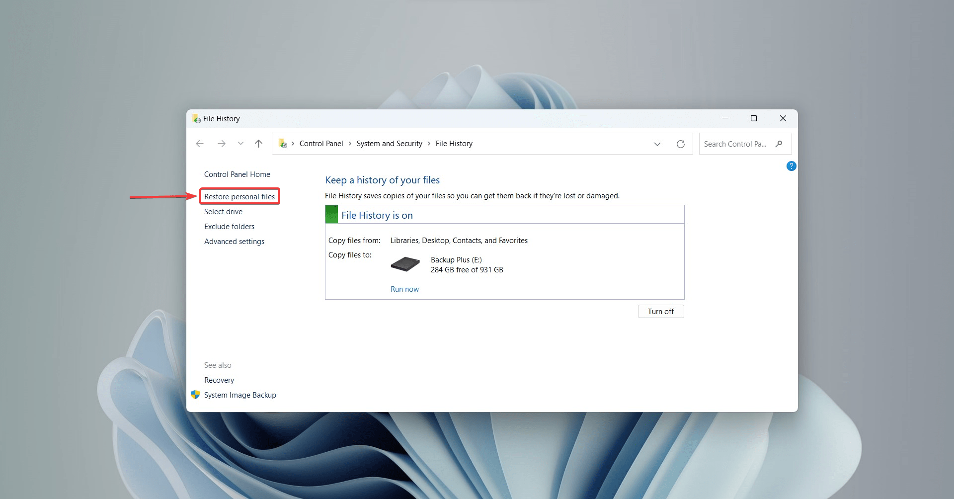 Restore personal files