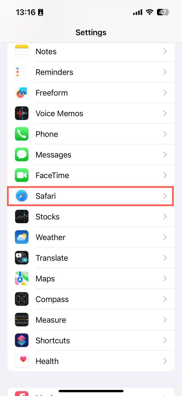 safari settings iphone