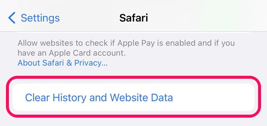 safari clear history and website data