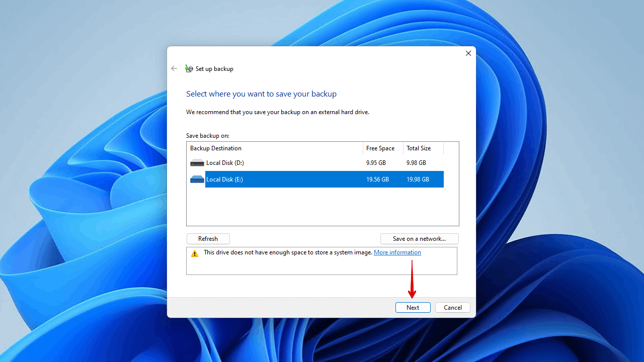 Selecting a backup drive.