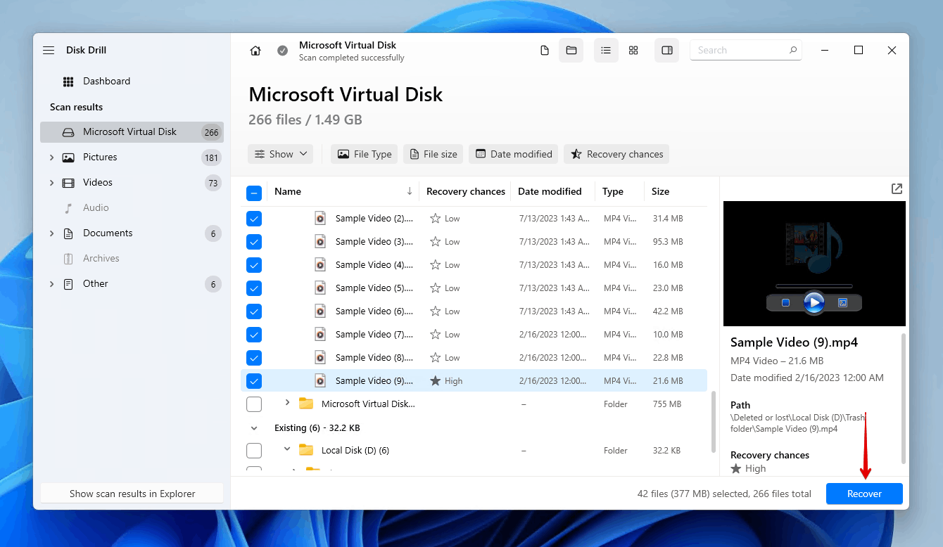 Selecting what data to recover from the full disk.